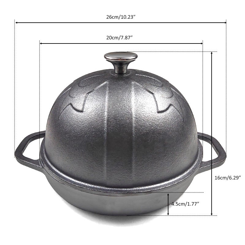 HAWOK Cast Iron Bread Cloche  Dia.7.8inch/20cm  0.95qt  Sourdough Baking Pan Pre-seasoned Black - Image 2